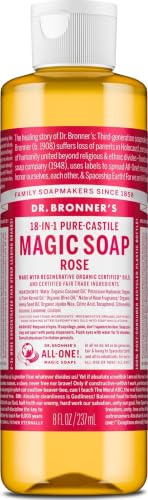 Dr Bronner's Rose All-One Sapone Magico, realizzato con oli biologici, utilizzato per viso, corpo, capelli, lavanderia, animali domestici e piatti, certificato Fair Trade & Vegan Friendly, bottiglia riciclata da 240 ml