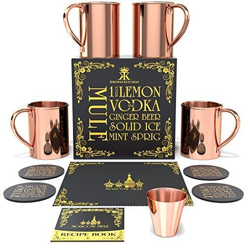 Krown Kitchen - Moscow Mule Kupferbecher 4er Set | 100% massives Kupfer | 16oz