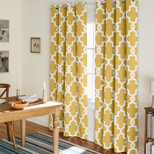 Exclusive Home Curtains Ironwork Woven Blackout Grommet Top Panel Pair, Sundress Yellow, 52x84, 2 Piece