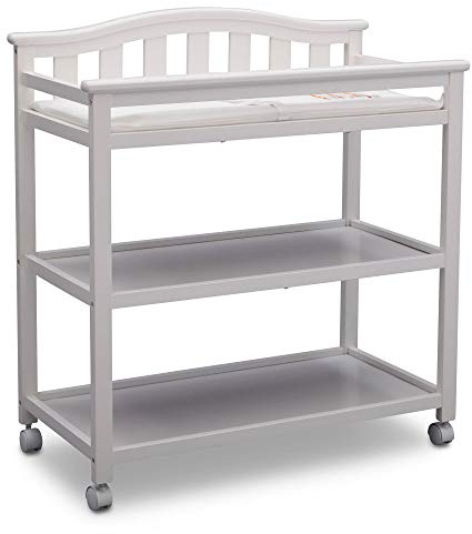 Delta Children Bell Top Changing Table with Wheels and Changing Pad, Greenguard Gold Certified, White