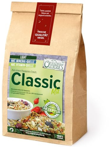 ORIGINAL LECKERLIES® Classic-Mix 1 kg, ***Premium Qualität*** Papageienfutter mit geschälten Saaten und Getreide, Kerne, Samen, Hagebutten, Ebereschenbeeren, Karrotten und Paprika