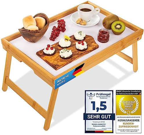 Bandeja de Desayuno de bambú, Mesa de Cama para Servir con Patas Plegables - también se Puede Utilizar como Mesa para Las Rodillas, Mesa para el portátil (Natural)