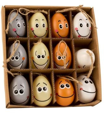 LB H&F 12 Stück Deko Ostereier 6 cm Eier zum Hängen Osterhänger lustig IK