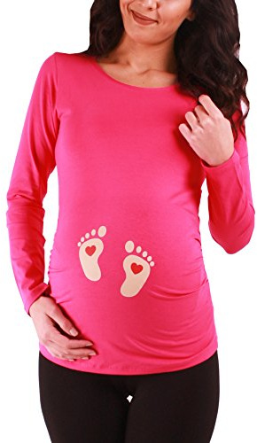 M.M.C. Fotavtryck baby med hjärta – sött mammamode motiv mammatröja tröja graviditetströja för graviditeten, långärmad, Korall, L