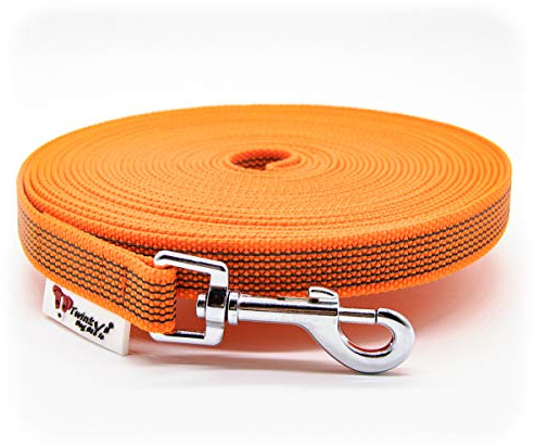 Twinkys Dog Style Schleppleine Hundeleine gummiert 20 mm breit für Hunde bis 50 kg - OHNE Handschlaufe 20 Meter Orange Made IN Germany