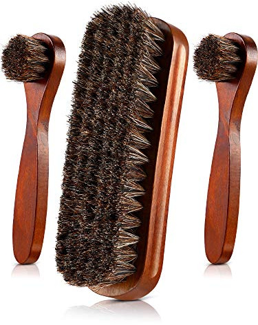 Jovitec 3 Pieces Horsehair Shoes Polish Brushes Kit Leather Shoes Boots Care Clean Polish Daubers Applicators