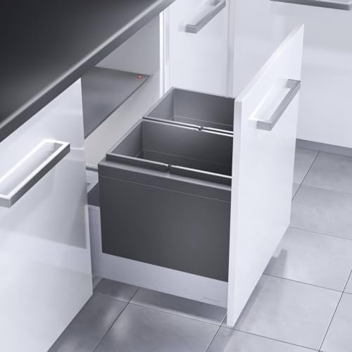 Hailo Abfallsammler 3631681 | 2fach Trennung in je 28 Liter | Müllemer Einsatz für 60er Schränke mit Frontauszug | Dunkelgrau