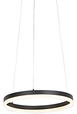 Qazqa led Modern Pendelleuchte, Pendellampe - Anello - Schwarz, Rund, dimmbar, 40cm, Ideal als Bürolampe und Wohnzimmerlampe