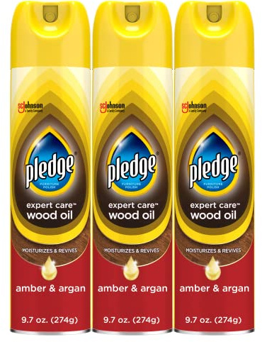 Pledge Moisturizing Wood Oil, Furniture Reviving Spray, Amber & Argan Scent, 9.7oz (Pack of 3)