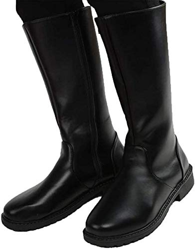 MWbetsy Männer Kniehohe Lederstiefel Unisex Reitstiefel Stage Performance Schuhe mit weitem Bein Mittlere Waden Full Zip Rundkopf Long Tall Stiefel,Schwarz,44