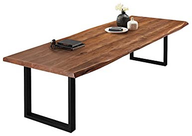 SAM Esszimmertisch 280x110 cm Valin, Akazienholz nussbaumfarben & massiv, Baumkantentisch mit U -Gestell aus Metall Mattschwarz, echte Baumkante, Platte 50mm