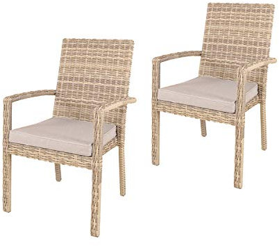 Ambientehome 2er Set Polyrattan Stapelstuhl beige/grau Stuhl