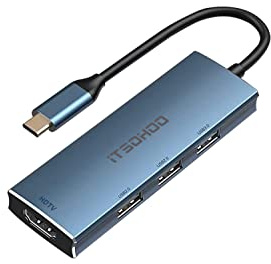 Hub USB C HDMI Adaptador, iTSOHOO USB C Dock 4 en 1 Tipo C Hub USB Salida HDMI 4K, 3 Puertos USB 3.0/2.0 Adaptador Hub multipuerto para MacBook Air M1/Pro, iPad Pro/Air, XPS, Chromebook y más (Azul)