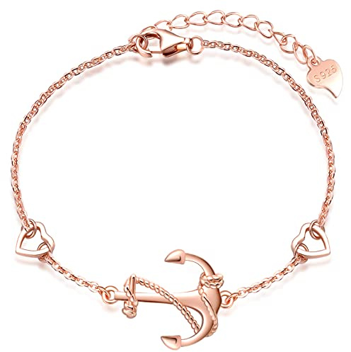 MicLee Armband elegant för kvinnor och flickor, 925 sterling silverarmband, klassiskt ankararmband, länk med minikjärta, symbol för mod, skydd och styrka, justerbar kedja,