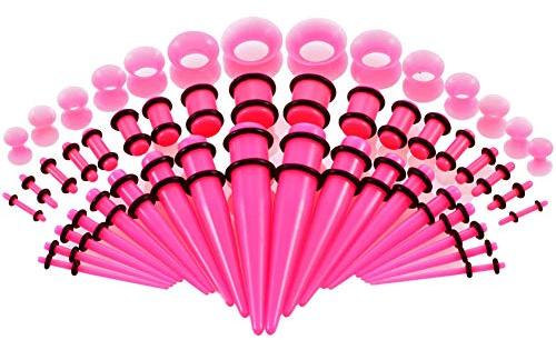 vogem 50 Stück Ohr Stretching Kit 14G-00G/1.6mm-12mm Acryl Dehnstab Taper Plugs Silikon Ohr Tunnels Ear Stretching Kit Ohr Dehnstäbe Tunnel Set Damen Herren