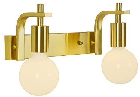 Wandleuchte Innen Vintage E27, Wandlampe Industrial Retro Lampe Aus Metall, 2 Flammen Wandbeleuchtung Landhausstil Schlafzimmer Nachttischlampe Wohnzimmer Beleuchtung Deko Für Treppe Hotel Flur,Gold