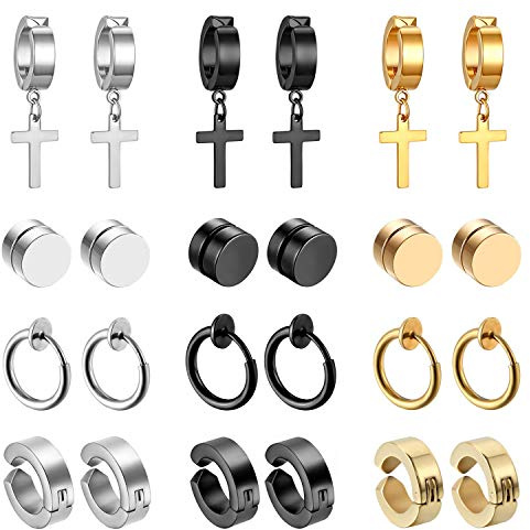Cupimatch Creolen Ohrringe Set Herrren Damen Edelstahl Baumeln Ohrpiercing Punk Rock Tunnel Ohrstecker Ohrschmuck für Frauen Männer