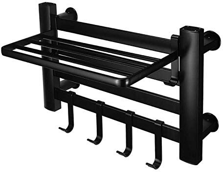 KLZUOPT Heated Towel Rail Electric Towel Rack Dryer, Aluminum Alloy Towel Heater Electric Heated Towel Rail Radiator, Bathroom Wall Mount Towel Warmer,Black,Plug In (Black Plug In)