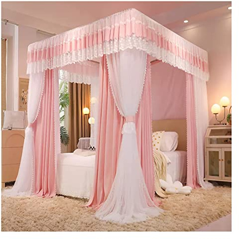 Betthimmel Luxus-Schlafzimmer-Bett-Baldachin, Vier-Jahreszeiten-Doppeldeck-Bett-Vorhang Mit Montagebügel, Für Einzel-Doppelbett, Einfach Zu Montieren (Color : Pink, Size : 150x200x210cm)