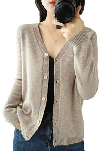 Alloaone Höst kashmir tröja dam cardigan tröja kappa V-ringad kashmir cardigan, Khaki8, XL