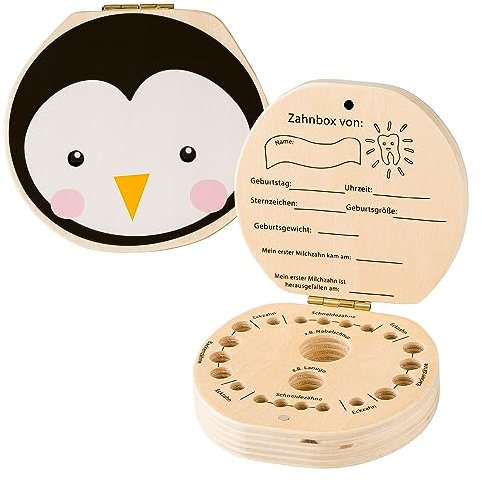 hej kiddo Zahndose Milchzähne | Zahnbox für Milchzähne | Milchzahndose Jungen & Mädchen für erstes Zähnchen | Zahnfee Geschenke Jungen | Milk Tooth Box (Pinguin)