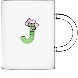 Ichendorf Milano Mug J | Collezione Bloom Alphabet | 47 cl | Vetro Borosilicato | Fatto a Mano