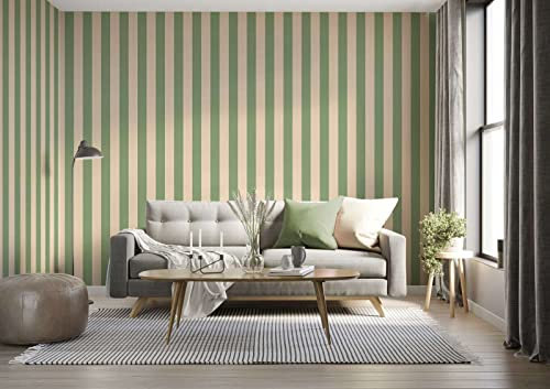 New Walls Carta da parati a righe verde beige, in tessuto non tessuto, per soggiorno, cucina, camera da letto, leggermente strutturata e opaca, 10,05 x 0,53 m