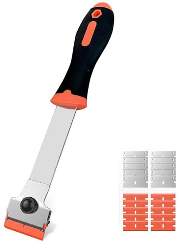 Raschietto per vetro e ceramica con 10 lame in plastica e 10 lame in metallo - Ideale per rimuovere etichette e adesivi da parabrezza, finestre e pavimenti