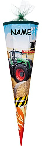 Schultüte - Traktor 22-100 cm incl. Namen - mit Tüllabschluß/Filzabschluß - mit/ohne Kunststoff Spitze - Zuckertüte ALLE Größen - Nestler - für Jung..