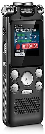 Docooler - Registratore vocale da 8GB, registratore audio con cancellazione del rumore, microfono doppio per registrazione vocale HD attivata, custodia in metallo