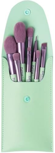 Neve Cosmetics set di 8 pennelli da viaggio in pratica pochette verde menta | Pastel Pop