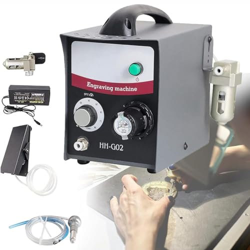 CYMYYDS Macchina per Incidere Pneumatica per Gioielli, Strumento per Incisione Elettrico Multifunzione, Bulino a Impatto a Testa Singola 400-800 Giri/Min, Strumento per Bulino con Controllo a Pedale