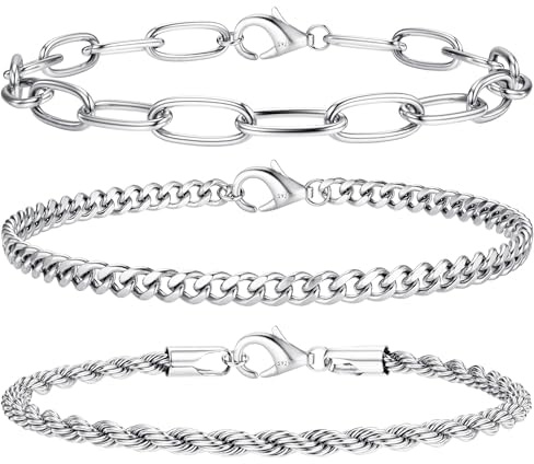 Krfy Silber Armband Set 14 Karat Vergoldetes Armbänder Set 925 Sterling Silber Figaro Cuban Twist Chain Armbänder Stapelbare Armband für Damen