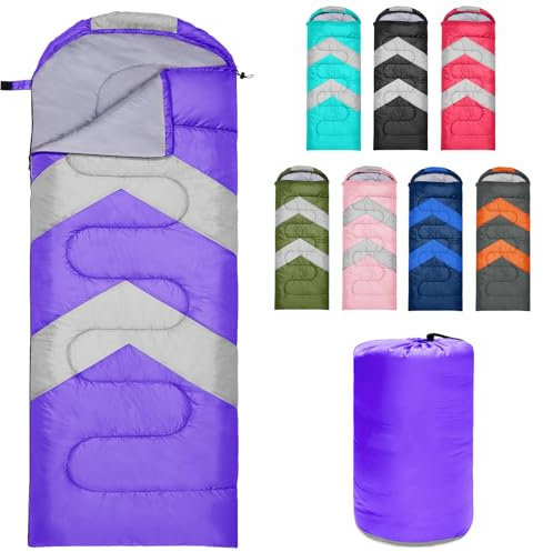 Zusentee Schlafsack 3-4 Jahreszeite für Outdoor Camping Warme Einzelne Erwachsene Wasserdicht Leichter Ultraleicht Schlafsack für Erwachsene Kinder Camping Wandern, Reise,Lila