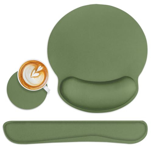 Britimes Ergonomisches Mauspad-Set mit Handgelenkauflage, rutschfeste Gummiunterseite, Handgelenkkissen und Untersetzer, Mauspad mit Handgelenkstütze für Computer-Tastatur und Schreibtisch, Grün | Rutschfeste Gummiunterseite, Handgelenkauflage und Untersetzer, Mauspad mit Handgelenkstütze für Computertastatur