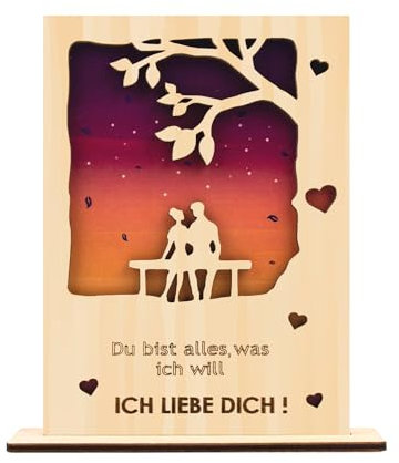 KRYMSON 1 Stück Liebesgrußkarte Aus Holz, Grußkarte Mit Sockel, Valentinstagsgrußkarte, Geburtstagskarte Für Mädchen, Handgefertigte Produkte, Geeignet Für Jubiläum, Hochzeit, Valentinstag