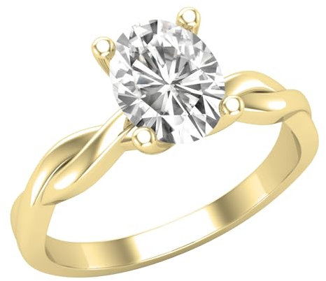 ALLORYA Ovaler Solitär-Verlobungsring für Damen aus massivem 14-karätigem Gelbgold, 8 x 6 mm, weißer Saphir, Größe 6