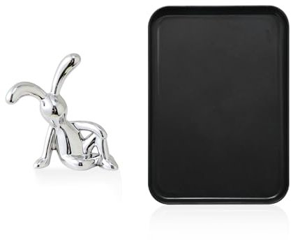 1 vassoio rettangolare, 1 ornamento a coniglio, vassoio portaoggetti da bagno, vassoio cosmetico, vassoio portaoggetti per piani di lavoro, può essere utilizzato in bagno e camera da letto