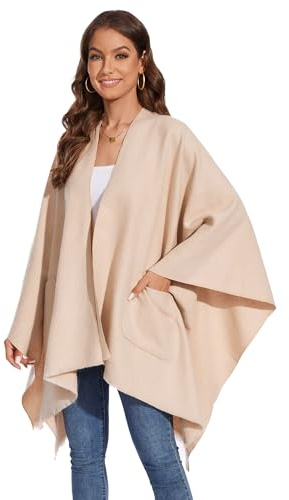 colornival Poncho for Women, Oversized Knitted Shawl Wrap, Warm Open Front Cape, Wearable Blanket Cardigan Coat for Autumn and Winter