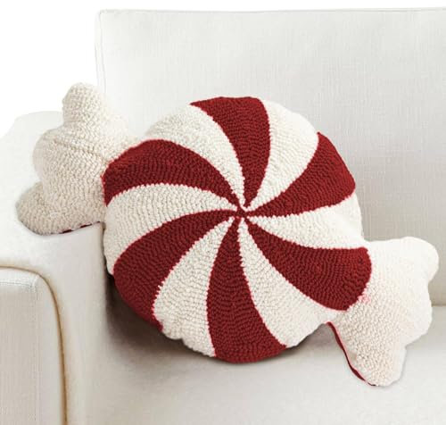 Syengery Weihnachtskissen Zuckerstange, Pfefferminzbonbonkissen, tragbares, kuscheliges Plüschkissen, Kissen in Zuckerstangenform, dekoratives rot-weißes süßes Dekokissen für Couchkissen, Schlafsofa