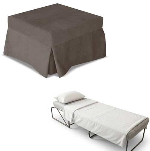 Nuvole di Sonno- Pouf Letto Reverso con Materasso in Waterfoam Alto 11 cm, Tessuto Sfoderabile e Lavabile, Rete Ortopedica Pieghevole, Salvaspazio per Camera e Soggiorno, Design Moderno Made in Italy