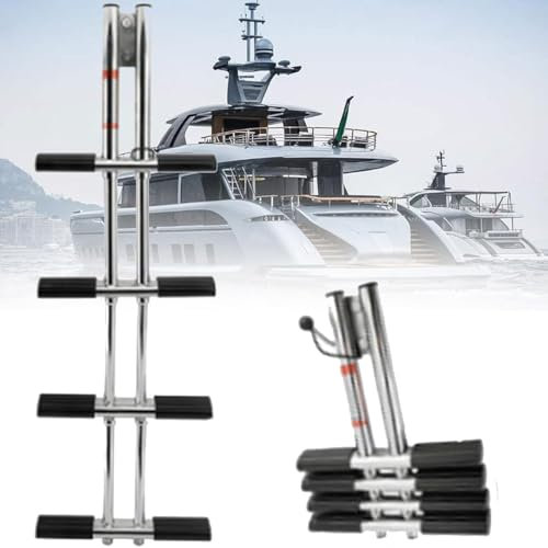 Pontoon Boat Ladder, Portable Folding 3/4-Step Boarding Ladders, Dual Vertical Telescoping Boat Diver Ladder for Marine Boat Yacht Dock Pool - Load 150Kg