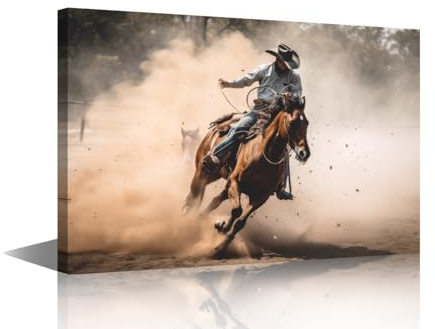 Wall Art for Living Room 1 Panel Man in a Cowboy Hat Riding a Horse Pictures Print on Canvas for Living Room Bedroom Decorations, Wooden Framed Gallery-Wrapped Ready to Hang, 24 Wx16 H