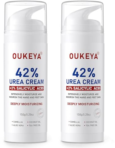 OUKEYA Crema Urea 42% con Ácido Salicílico 2%, Crema Pies Manos Tratamiento Intensivo Piel Agrietada, Talones y Codos, Crema Hidratante, Elimina Callos Antifisuras, Bote Dosificador, 150g x 2