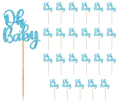 24st Oh Baby Cupcake Topper, Glitzer Kuchen Topper Oh Baby Partydekorationen Süß Cupcake Picker Dekoration Partyzubehör für Hochzeits- Geburtstags- und Babyparty-Dekor (Blau)