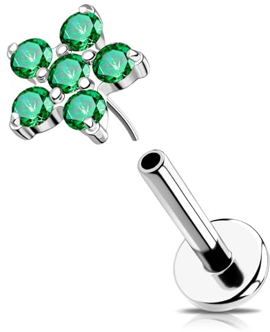 OUFER 16G Blume Helix Ohrringe Threadless Knorpel Ohrpiercing 316L-Chirurgenstahll Conch Earring Klar Grüner Schwarz CZ Tragus Stud Labret Piercing für Damen 6/8 mm