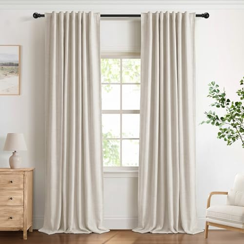 DEFYNEE 100% Blackout Curtains 2 Panels, 50 W x 90 L, Cream