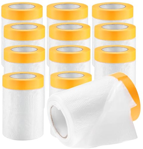 MAKTSAM 16 PCS Dust Sheet Rolls, 55cm x 20m Self-Adhesive Drop Masking Film, Plastic Pre-Taped Dust Sheets for Painting, Furniture Covering, DIY Decorating