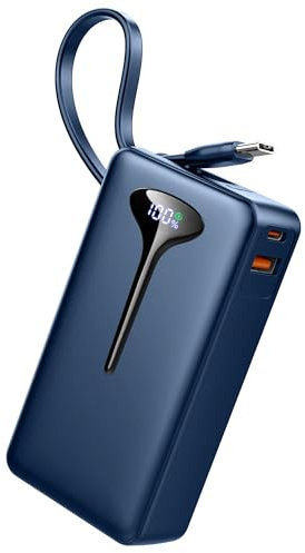 Bateria Externa Carga Rapida, Power Bank 10000mAh 22.5W Bateria Portatil con Cables Integrados, Bateria Externa, Cargador Portatil con LED, Powerbank para iPhone/Samsung/Tablet etc