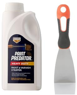 Bundle of Bartoline Paint Predator™ Heavy Duty Paint & Varnish Stripper 1l Professional Strength, Non-Caustic Paint Remover for Wood, Metal & Masonry + Tetrion Filler Knife